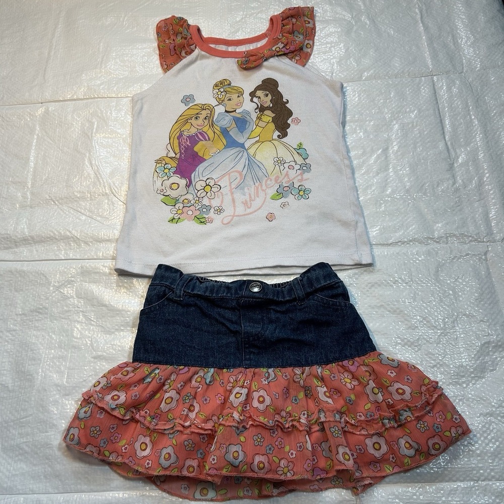 Disney Princess Girls 2-Piece Tank Top & Denim Floral Skort Set Size 5T